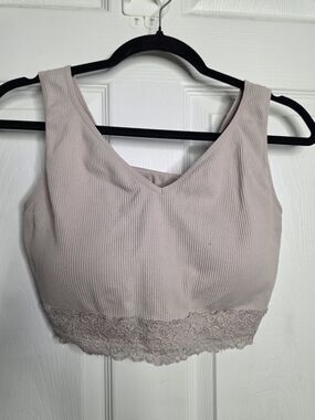 Maurices Lace Trim Ribbed Bralette in Light Taupe
